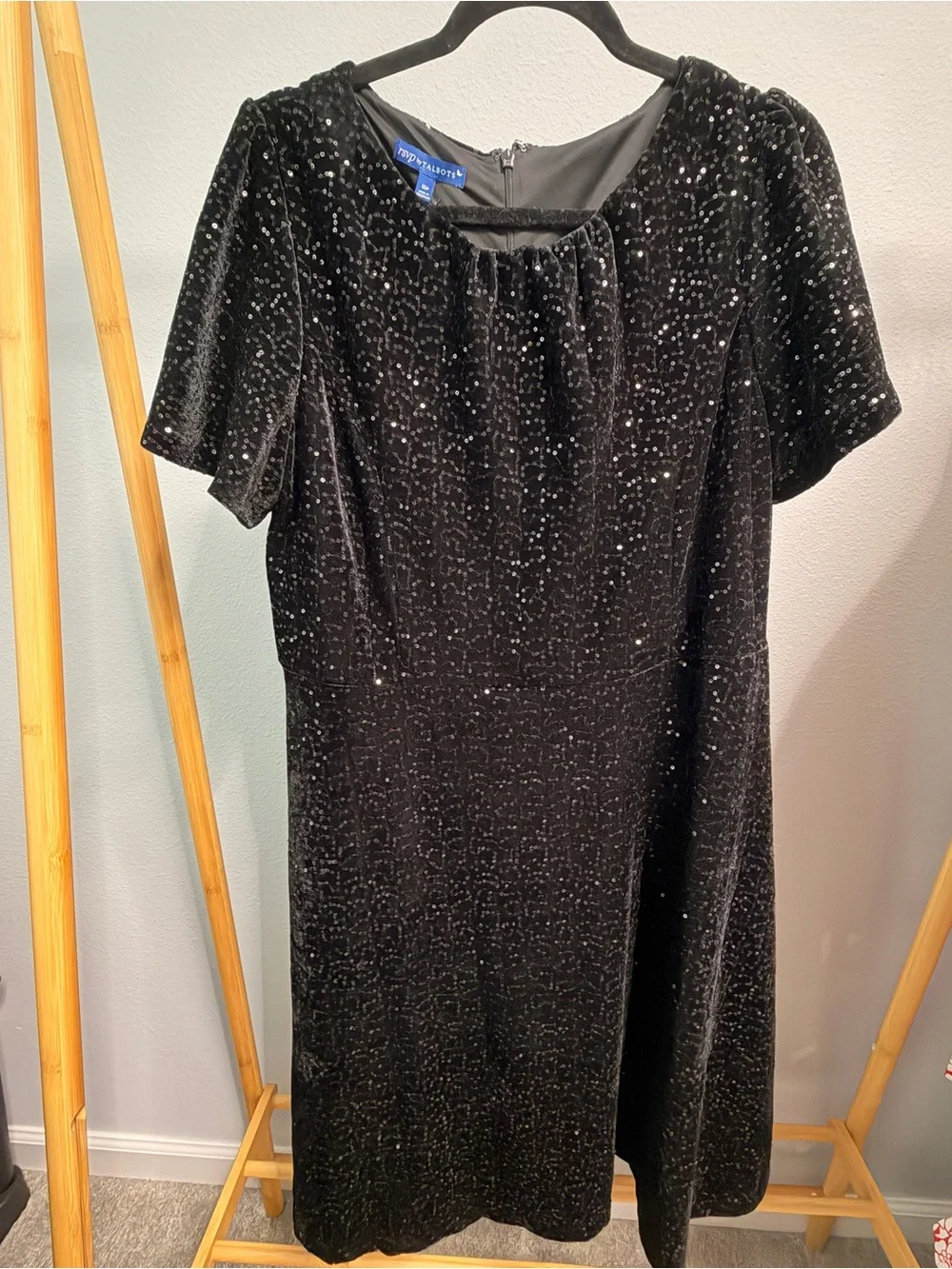 Talbots Black Sequin Velvet Midi Dress